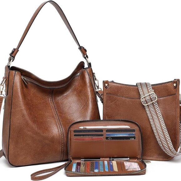 Handbags - Purses for Women 3PCS, Crossbody Bags Set Large Leather Purse Shoulder Handbags